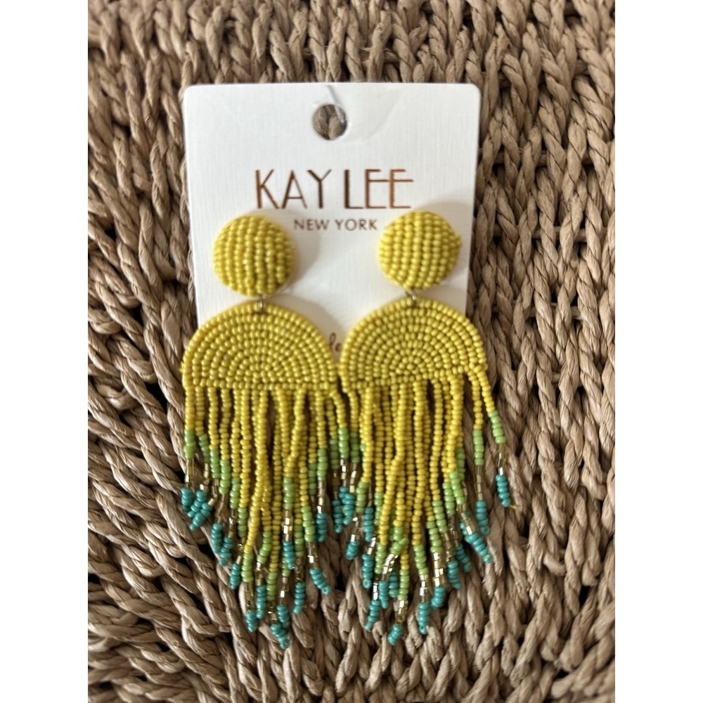 Kay Lee New York Pierced Earrings Bead Boho Geometric Drop Dangle‎ Statement New
